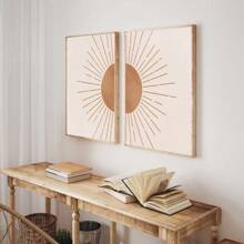 波西米亚太阳印刷品套装，2 件套，抽象日出艺术印刷品，中世纪现代墙面艺术，复古日落墙面艺术装饰，可打印波西米亚海报，无框 - 黑色 - 查看 2