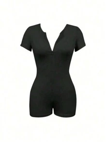 Women's Simple Solid Color Skinny Jumpsuit For Daily Gym Wear - 黑色 - 查看 3