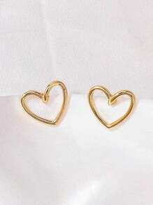 1对时尚经典欧式甜美金属镂空心形耳钉，适合女性日常佩戴和通勤，情人节配饰 - A - 查看 11