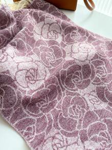 1pc 女士秋冬新款仿羊绒花朵印花围巾保暖披肩时尚百搭流苏环围巾防寒保暖披肩外套通勤日常旅行休闲日常穿着 - 棗紅色 - 查看 3