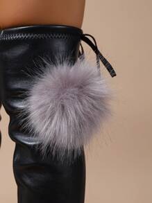 Super High Over-The-Knee Boots For Women, New Autumn/Winter Elastic Thick Leg Very Tall Plus Size Warm Lining Long Boots With Removable Furball Decor - Black - View 6