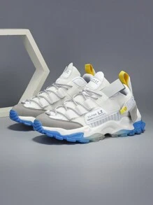 Men Personalized Thick Sole Chunky Sneakers Running Sports Casual Shoes Armored Wide Fit - White - View 3