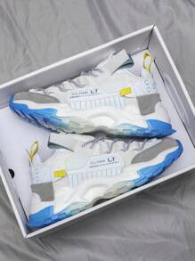 Men Personalized Thick Sole Chunky Sneakers Running Sports Casual Shoes Armored Wide Fit - White - View 5