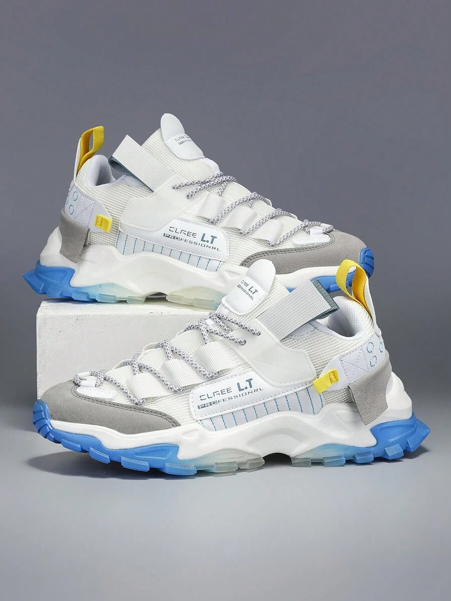 Men Personalized Thick Sole Chunky Sneakers Running Sports Casual Shoes Armored Wide Fit - White - View 1