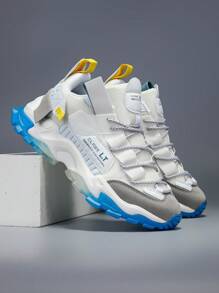 Men Personalized Thick Sole Chunky Sneakers Running Sports Casual Shoes Armored Wide Fit - White - View 2