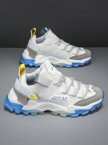 Men Personalized Thick Sole Chunky Sneakers Running Sports Casual Shoes Armored Wide Fit - White - View 4