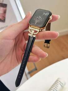 Huastonband 時尚設計師 D 字金色金屬裝飾軟棕色錶帶，適用於 Ultra 2 1 SE S9 8 7 6 5 4 3 2 1 系列，中性替換智慧手錶錶帶，38mm 40mm 41mm 42mm 44mm 45mm 49mm - 黑色 - 查看 7