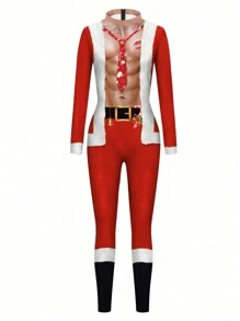 数码印花圣诞派对服装连体裤，男女通用 - 紅色 - 查看 3