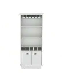 Gabinete bar de 70 pulgadas de altura con 10 estantes de vidrio, 5 cubículos y 3 estantes abiertos y gabinete blanco, DreamDecor