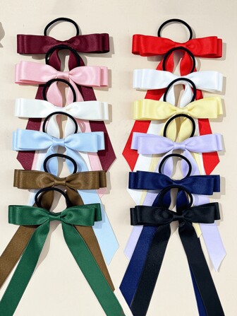 1/12 件可爱蝴蝶结发圈，女士马尾辫发圈，时尚美观，颜色丰富，适合派对旅行佩戴发带马尾辫固定器发圈橡皮筋发圈发绳弹性发带，发球