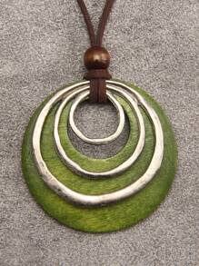 1 pieza Collar con colgante asimétrico geométrico circular simple de aleación y madera para hombre