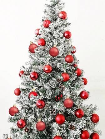 24pcs Christmas Scene Decoration Hanging Ornaments, Classic Red Electroplated Plastic Ball Ornaments For Christmas Tree