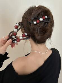 1 件简约珍珠夹，优雅枕骨发夹 - 8字珍珠扭夾 - 查看 9