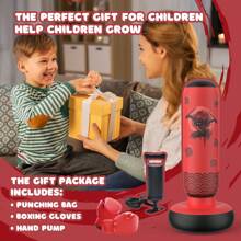 Punching Bag For Kids, Tall Larger 66'' Inflatable Boxing Bag For Kids Teens, Punching Bag Set Toy With Gloves And Pump For Practicing Karate, Taekwondo - 紅色 - 查看 6