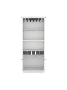 Gabinete bar de 70 pulgadas de altura con 10 estantes de vidrio, 5 cubículos y 3 estantes abiertos y gabinete blanco, DreamDecor