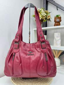 Elegant Women Business Bag, New Punk Fashion Style. Adjustable And Detachable Cross-Shoulder Straps - 酒紅色 - 查看 2