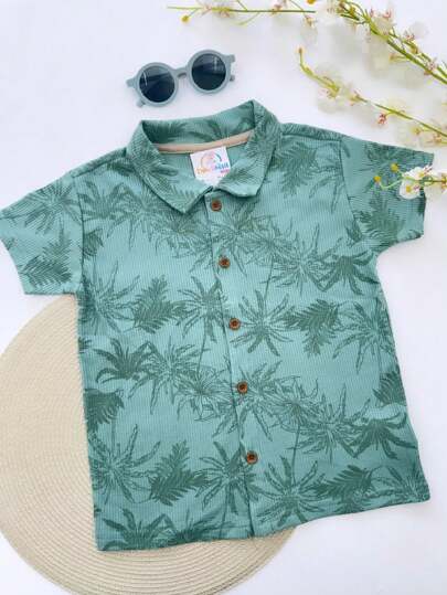 Camisa Botão Infantil Estampada Verão Floral Roupa de Menino Masculino Apollo
