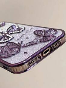 Premium Gradient Glitter Electroplated 3D Rhinestone Butterfly Full Coverage Anti-Drop Phone Case, Compatible With Iphone 16 Pro Max, 17/17 Pro/17 Pro Max Waterproof Shockproof Scratch Resistant