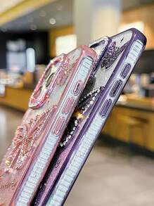 Premium Gradient Glitter Electroplated 3D Rhinestone Butterfly Full Coverage Anti-Drop Phone Case, Compatible With Iphone 16 Pro Max, 17/17 Pro/17 Pro Max Waterproof Shockproof Scratch Resistant