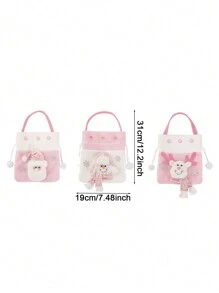 1 Piece Pink Gift Bag, Cute Gift Bag With Santa, Snowman, Elk For Christmas For Home Party Decoration, Holiday Gift Wrapping