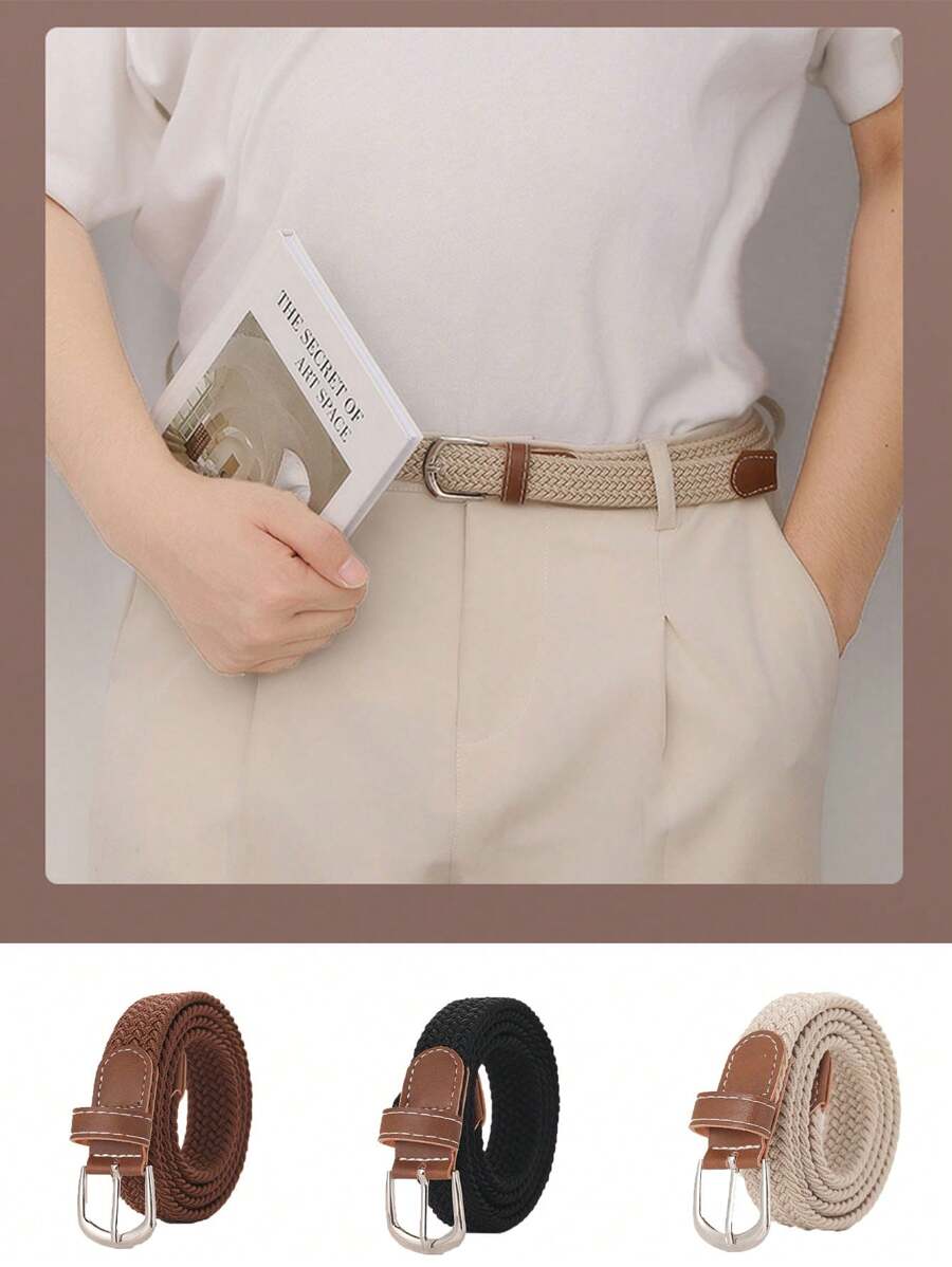 1 chiếc thắt lưng vải jeans co giãn không khóa không có khóa, đàn hồi dệt liền mạch cho nam và nữ, dây thắt lưng thông thường - Nhiều màu - Xem 1