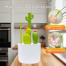 Bộ chổi vệ sinh bình sữa 4 trong 1 hình xương rồng, chổi cọ ống hút, bộ chổi vệ sinh đa chức năng, vệ sinh khe hở 360 độ cho núm vú của trẻ sơ sinh - trắng - Xem 3