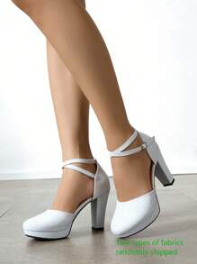 Women's High Heel Pumps Round Toe Thick Heel Waterproof Platform White Shiny Pumps For High-End Party, Pursuing Glamorous And Fashion Sense