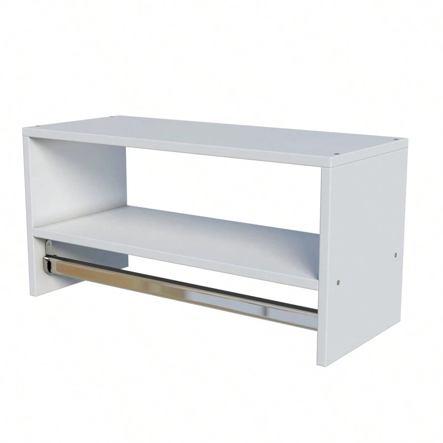 Cabideiro De Parede Arara Suspenso Em Mdf Com Nicho 70cm Cor Branco e Preto