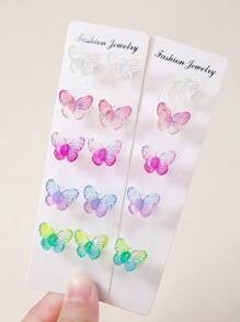 Set de 10 piezas de pasadores de pelo con mariposas 3D transparentes y coloridas, estilo europeo y americano, accesorios para el cabello para niñas - Multicolor - Ver 2