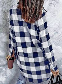 Flanel voor dames 2024 herfstmode lange mouwen geruite overhemden met knopen Shacket blouse top