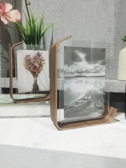 2Pcs/Set Versatile Acrylic Photo Frame With Wooden Stand - Perfect For Displaying Photos, 4x6 Inch 6x8 Inch Photo Frame,Double-Sided Desktop Display, Wedding Photo Frame Decoration Christmas Father's Day Mother's Day Valentine's Day Personal Commemorative Gift For Holiday Decoration