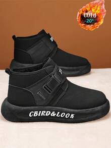 男士冬季雪地靴保暖内衬高帮踝靴防水户外保暖毛绒内衬橡胶鞋底防滑休闲运动鞋 - 黑色 - 查看 3