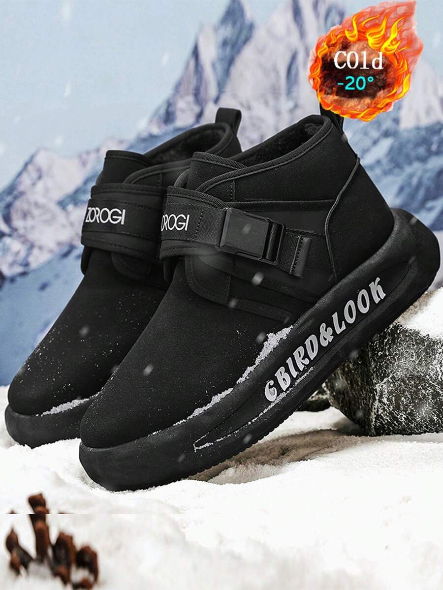 男士冬季雪地靴保暖内衬高帮踝靴防水户外保暖毛绒内衬橡胶鞋底防滑休闲运动鞋 - 黑色 - 查看 1