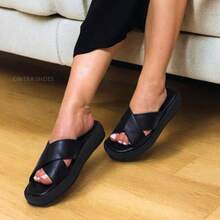 Women's Flat Platform Sandal Flip Flops With Straps - màu đen - Xem 2