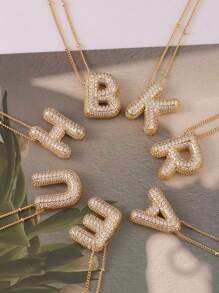 1 件全新奢华微波 CZ A-Z 26 字母吊坠项链，18K 镀金首字母吊坠项链 - 字母 - 查看 2