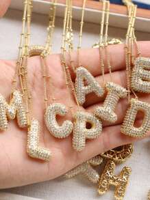 1 件全新奢华微波 CZ A-Z 26 字母吊坠项链，18K 镀金首字母吊坠项链 - 字母 - 查看 1