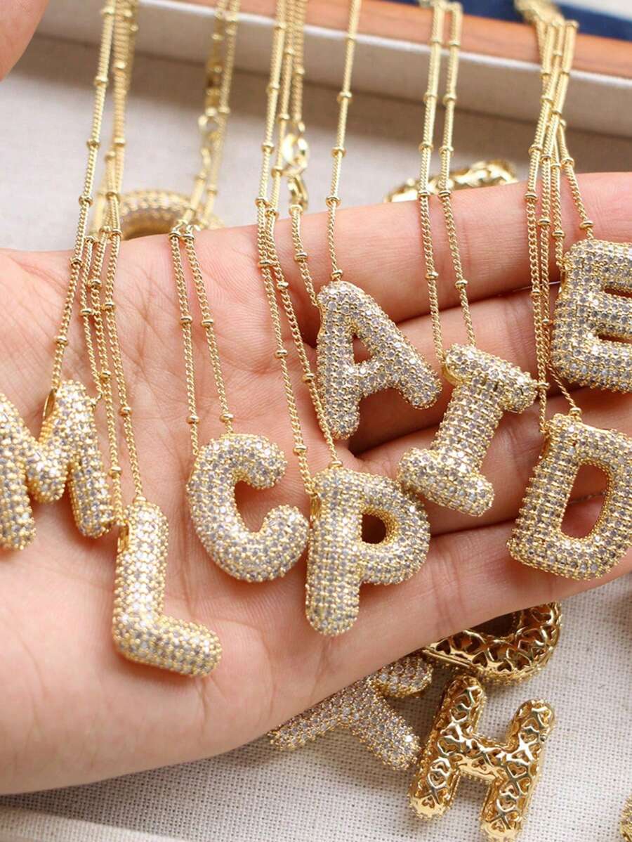 1 件全新奢华微波 CZ A-Z 26 字母吊坠项链，18K 镀金首字母吊坠项链 - 字母 - 查看 1