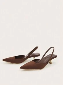 Women Plain Color Kitten Heel Shoes, Elegant Pointed Toe High Heels, Fashionable Ankle-Strap Open Toe High Heels