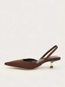 Women Plain Color Kitten Heel Shoes, Elegant Pointed Toe High Heels, Fashionable Ankle-Strap Open Toe High Heels