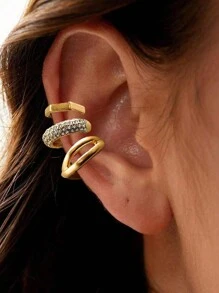 Bộ 3 chiếc/Bộ Hoa tai kẹp hình chữ C bất đối xứng đơn giản, Quà tặng cho phụ nữ, để hẹn hò, đi nghỉ và kết hợp hàng ngày - Vàng - Xem 16