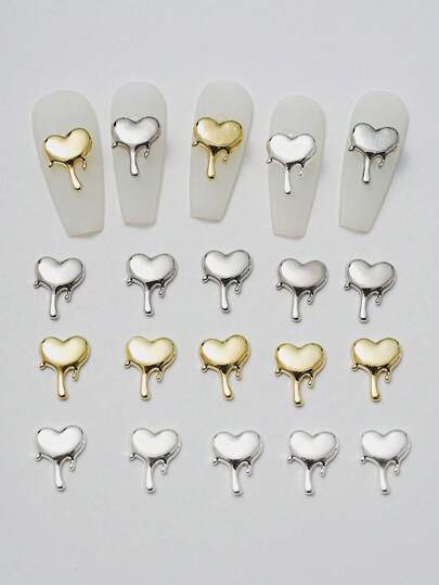 20Pcs Punk Shape Nail Amulet, 3D Water Drop Lava 8Mm*10Mm Heart Shape Nail Art Amulet Asymmetrical Alloy Heart Shape Nail Amulet Metal Nail Jewelry Nail Accessories Melted Heart Shape Amulet Nail Diy Nail Supplies Gold Silver (Random) Nails Nail Charms Nail Gems