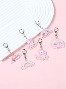 6pcs Rainbow Unicorn Acrylic Keychains, 4.7*8.5cm Pink Unicorn Theme Pendant For Birthday Newborn Party Gift Decoration, Gift Bag Woven Bag Decoration Back To School Valentine's Day