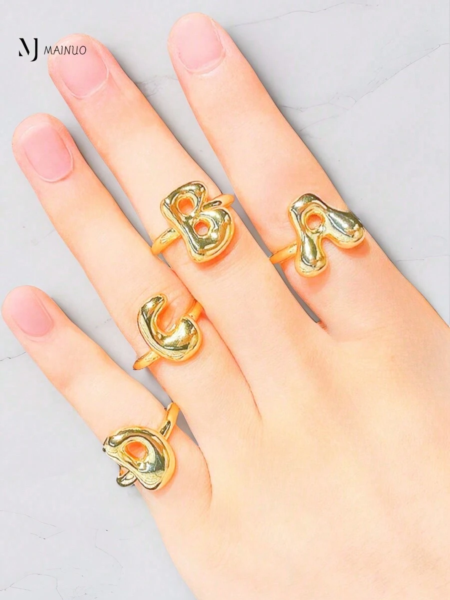 1 chiếc nhẫn 26 chữ cái tiếng Anh có thể điều chỉnh, dành cho nữ, chất liệu đồng, phù hợp để đeo hàng ngày, đi nghỉ và dự tiệc, quà tặng tùy chỉnh và cá nhân hóa cho ngày lễ, sinh nhật và kỷ niệm - nhẫn - Xem 1