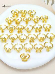 1 chiếc nhẫn 26 chữ cái tiếng Anh có thể điều chỉnh, dành cho nữ, chất liệu đồng, phù hợp để đeo hàng ngày, đi nghỉ và dự tiệc, quà tặng tùy chỉnh và cá nhân hóa cho ngày lễ, sinh nhật và kỷ niệm - nhẫn - Xem 4