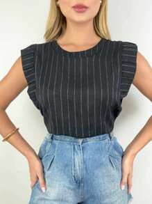 Women's Blouse With Stripes And Ruffles - màu đen - Xem 1