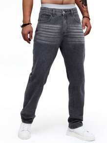 Jeans casual diritti a vita uomo con lavaggio vintage - Grigio Scuro - Visualizzare 9