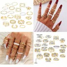 Bộ trang sức vàng 30/31 món gồm 2 vòng cổ, 8 vòng tay và 21 nhẫn dành cho nữ Bộ trang sức thời trang Indie dành cho ngày lễ tình nhân, kỷ niệm sinh nhật, quà tặng tình bạn cho cô ấy - Nhiều màu - Xem 9