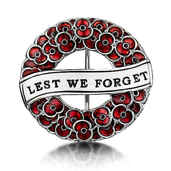 UK Remembrance Gift Red Enamel Poppy Wreath Brooch