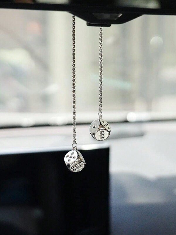 1pc Car Accessories Car Rearview Mirror Pendant Interior Decoration Metal Dice Pendant