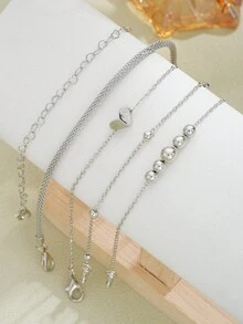 5 件套简约爱心串珠手链，女士休闲节日约会礼物派对配饰 - 款式1 - 查看 2